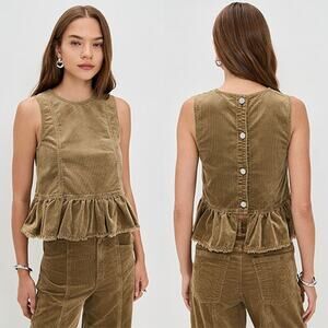 NWT Baum Und Pferdgarten Madinel Peplum Curduoy Sleeveless Top Tan Size: 2